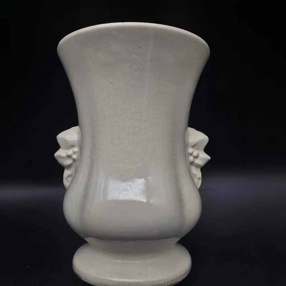McCoy White Vase with Floral Handles Vintage USA Pottery